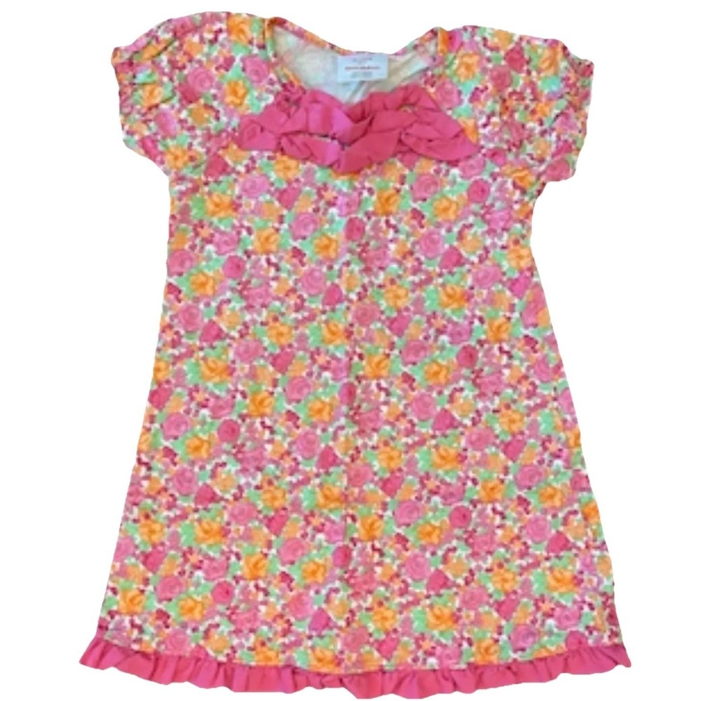 Hanna Andersson Floral Dress Girls 5 6 110 Pink Ruffles Short Cottagecore Garden
